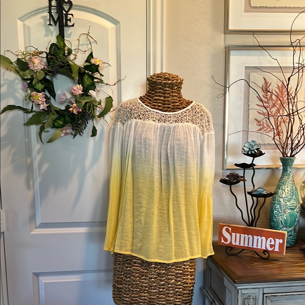 AB Studio Yellow and White Ombre Blouse with long sleeves.